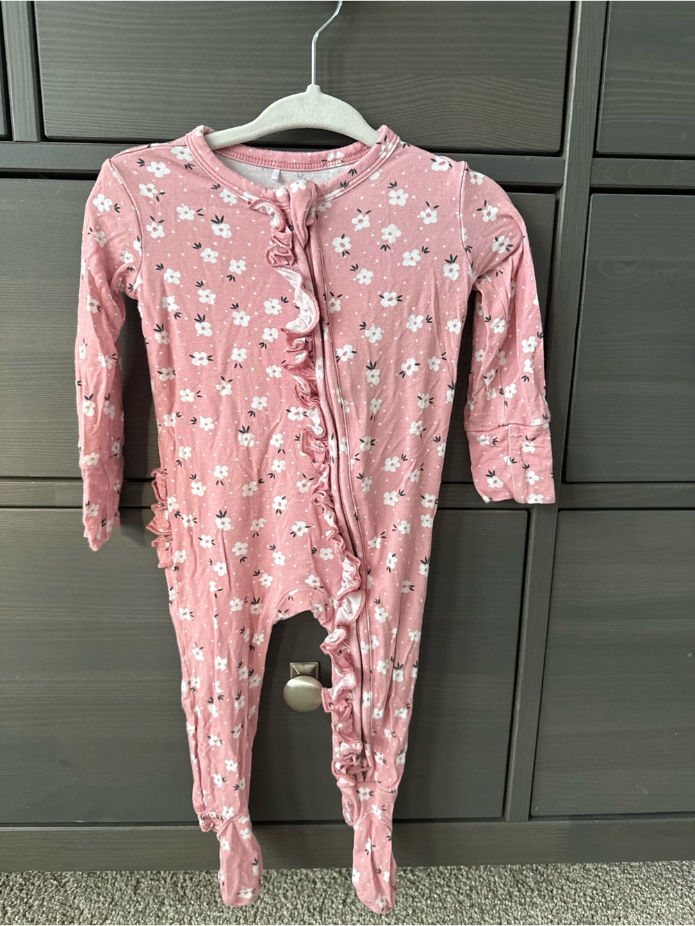 Posh Peanut Pink Floral Ruffled Footed Pajama One-Piece